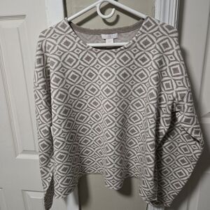 Halston Heritage Diamond Pattern Sweater - Cream and Brown